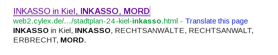 Inkasso Mord Kiel - Treffer bei Google (Screenshot)